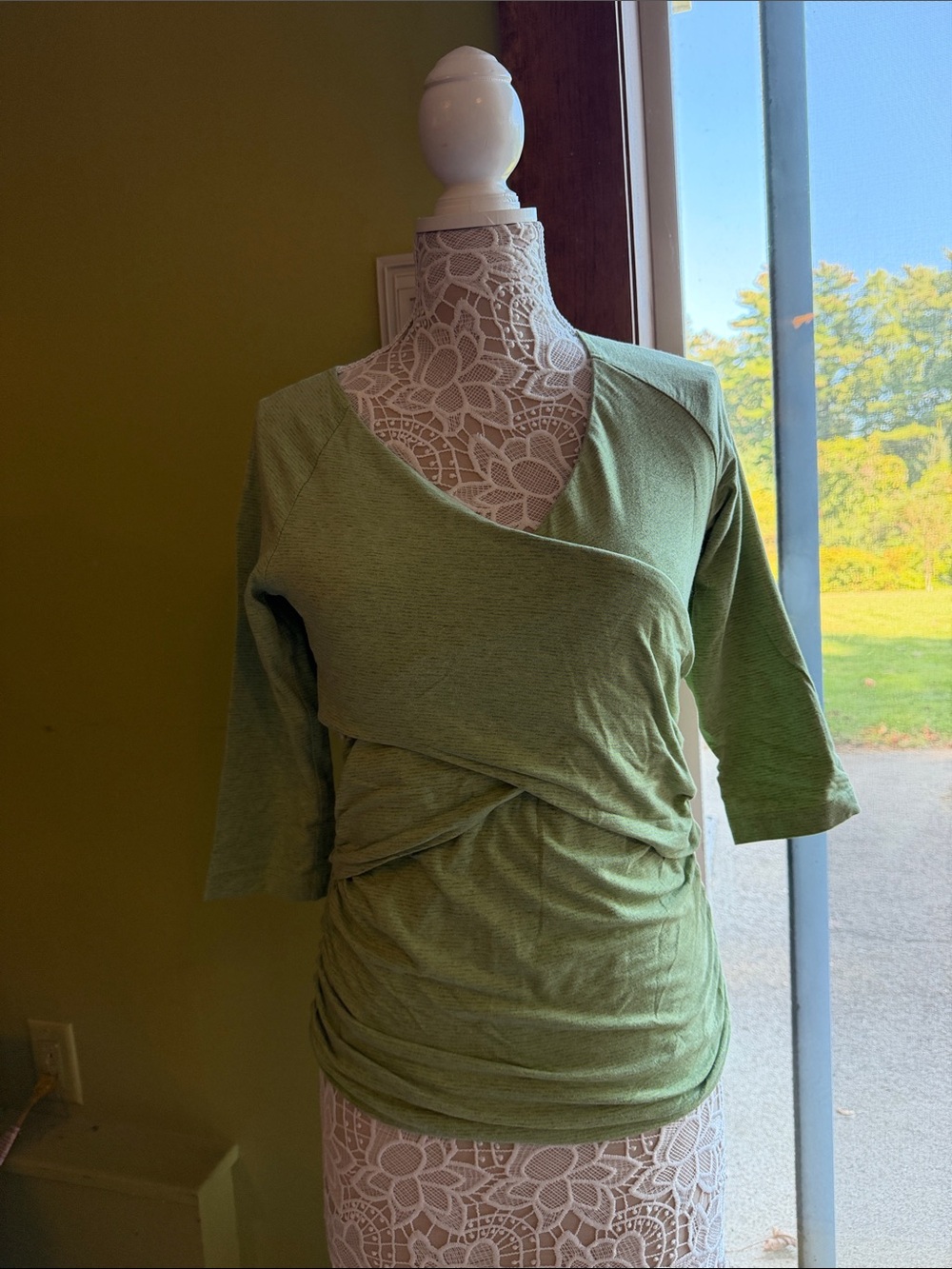 Sundance Olive Green Wrap-Detail Ruched Tunic